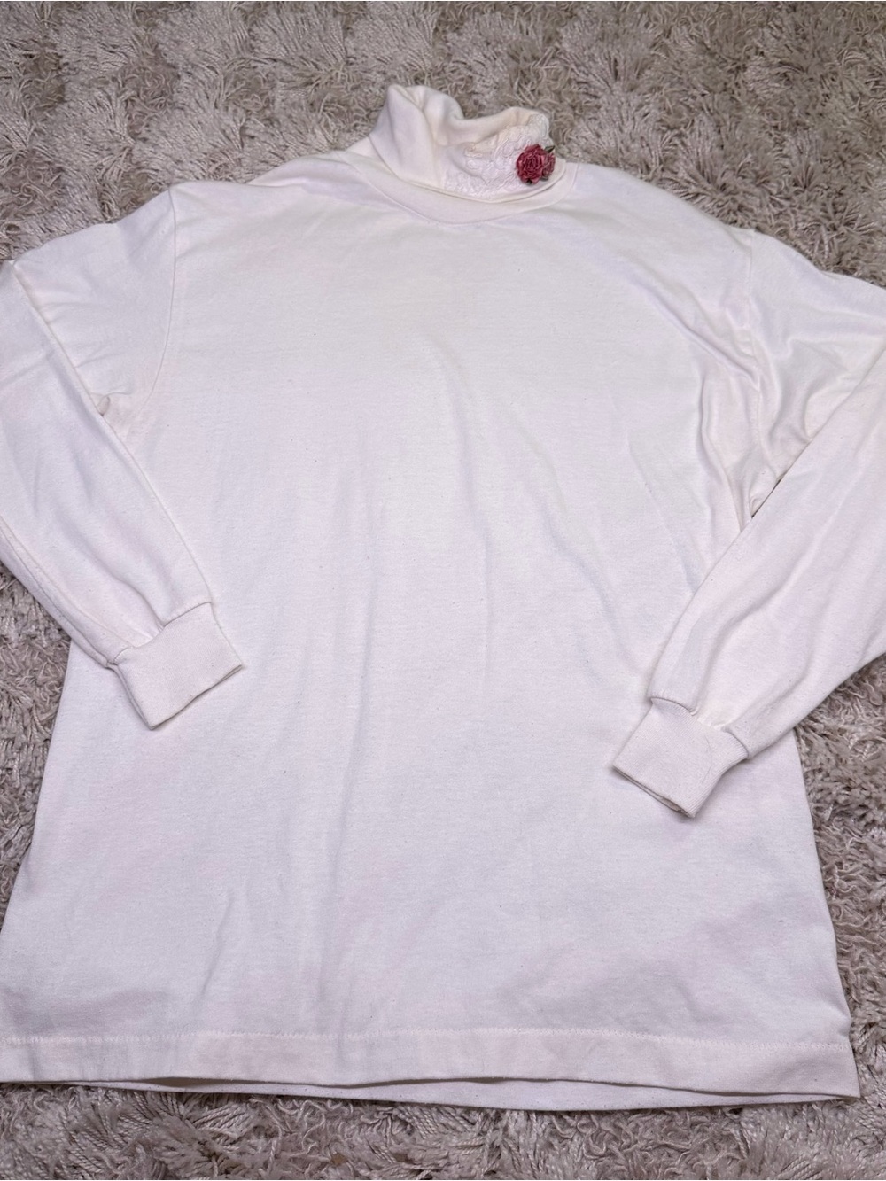 Sunbelt Sportswear White Turtleneck Womens L Rose Lace Collar Made USA